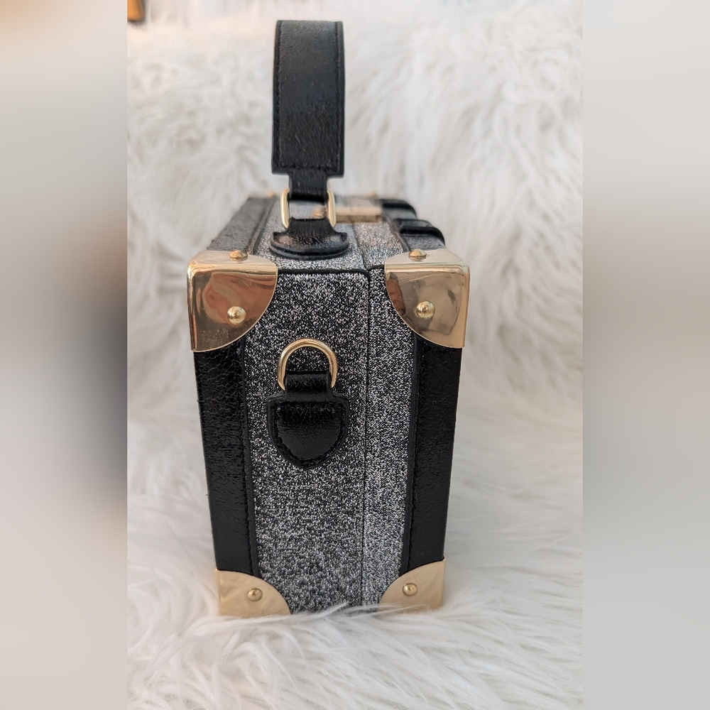 Stylish Black & Gray Trunk-Style Top-Handle Bag - Picture 7 of 16